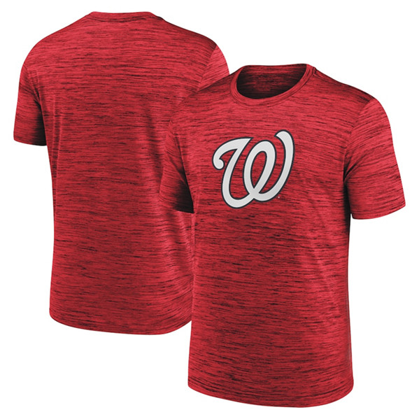 Men's Washington Nationals Red Team Logo Velocity Performance T-Shirt - Click Image to Close